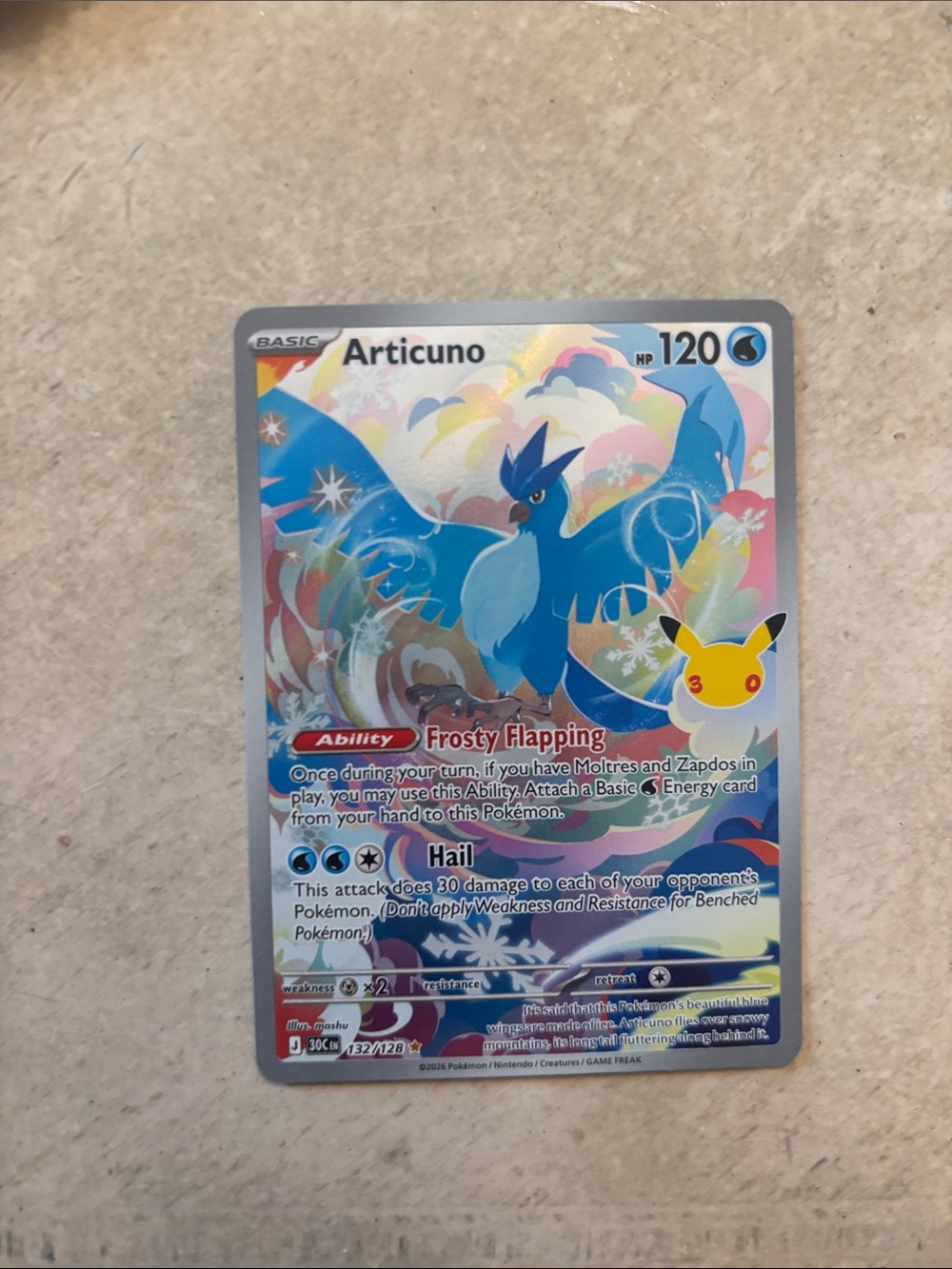 Pokemon Articuno Rainbow Holographic Promo Card - Blue & Pink